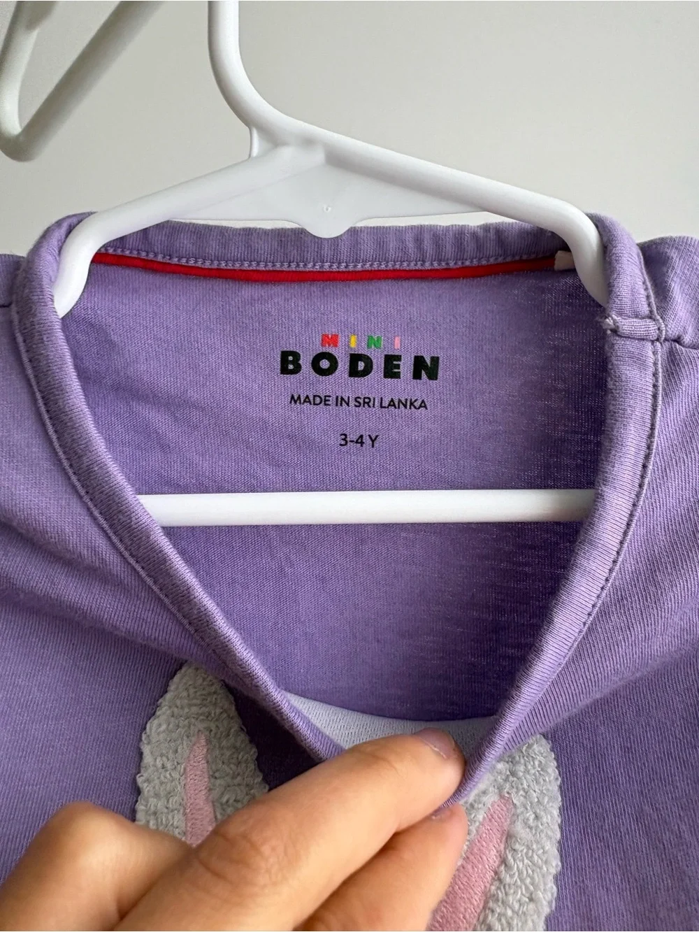 Mini Boden Lavender Long-Sleeve Tee with Bunny Popcorn Applique, Girla